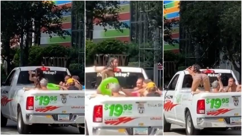 Video De Personas En Una Camioneta De U Haul Convertida En Piscina Por